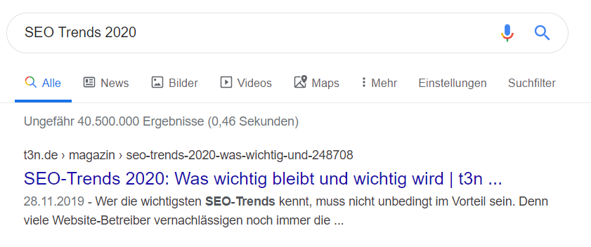 SEO Trends 2020 in der Google-Suche. Aktuelle Inhalte.