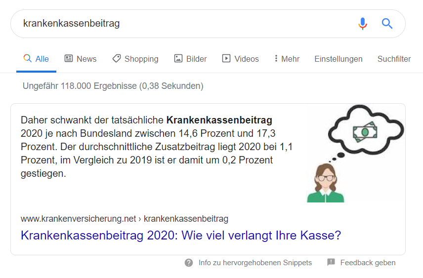 Ein Featured Snippet für SEO in der Google-Suche