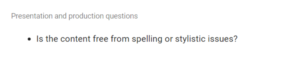 Auszug aus Google Guidelines hinsichtlich Rechtschreibung und Grammatik.