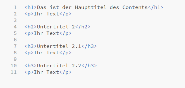 Eine korrekte Verwendung von Header Tags bei einer Website.