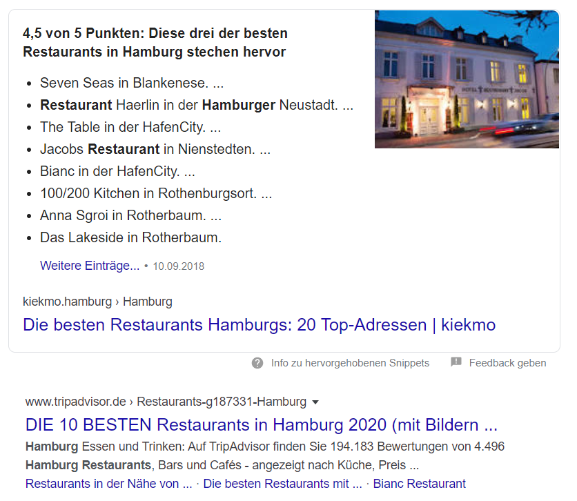 Ein Listicle in der Google-Suche aufgrund der Suchintention.