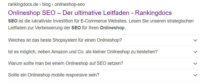 FAQ Markup in den SERPS für SEO.